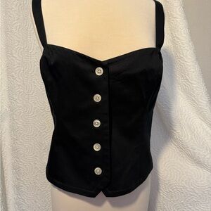 Ralph Lauren Premium Y2K Black Button Down Sweetheart Neck Sleeveless Shirt 14